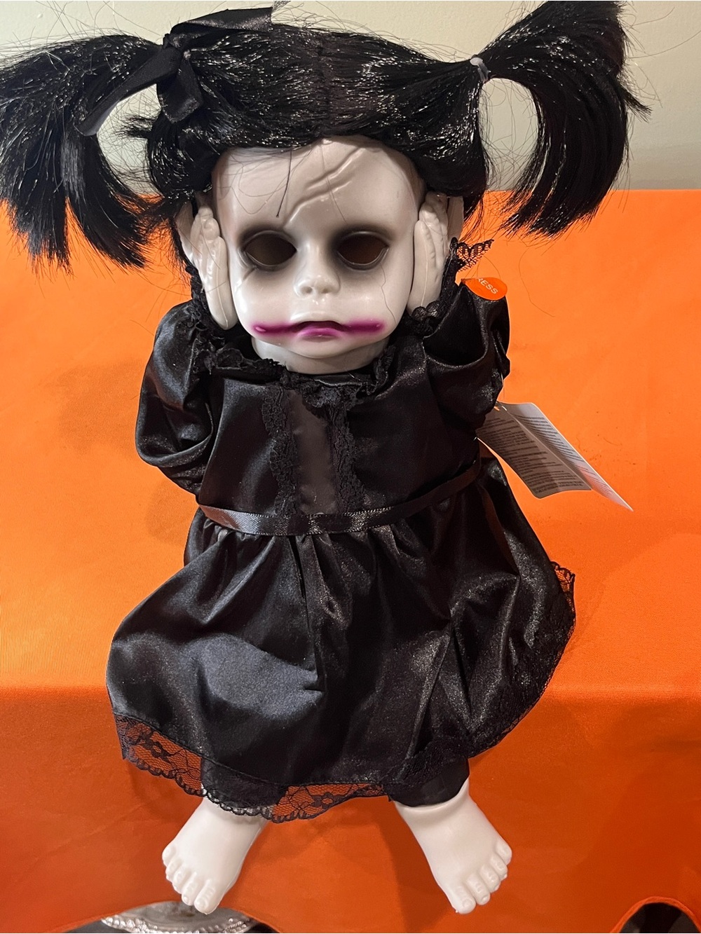 Spooky Black Pigtail Haunted Doll Halloween Decor